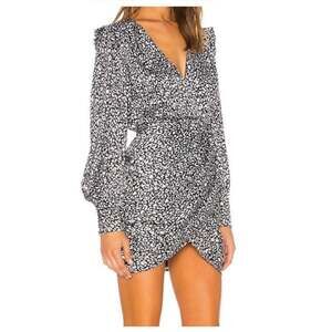 L'Academie Belted Joyce Dress in Abstract Black and White Cheetah Print Sz S